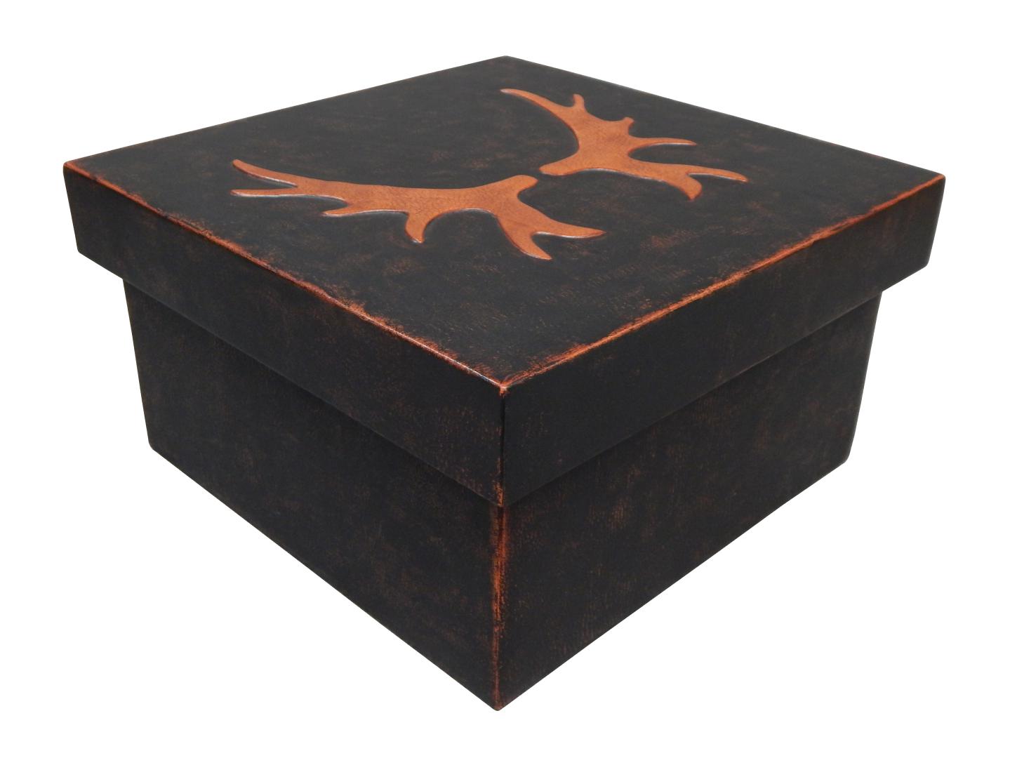leather box with an antler moose horns design on high relief